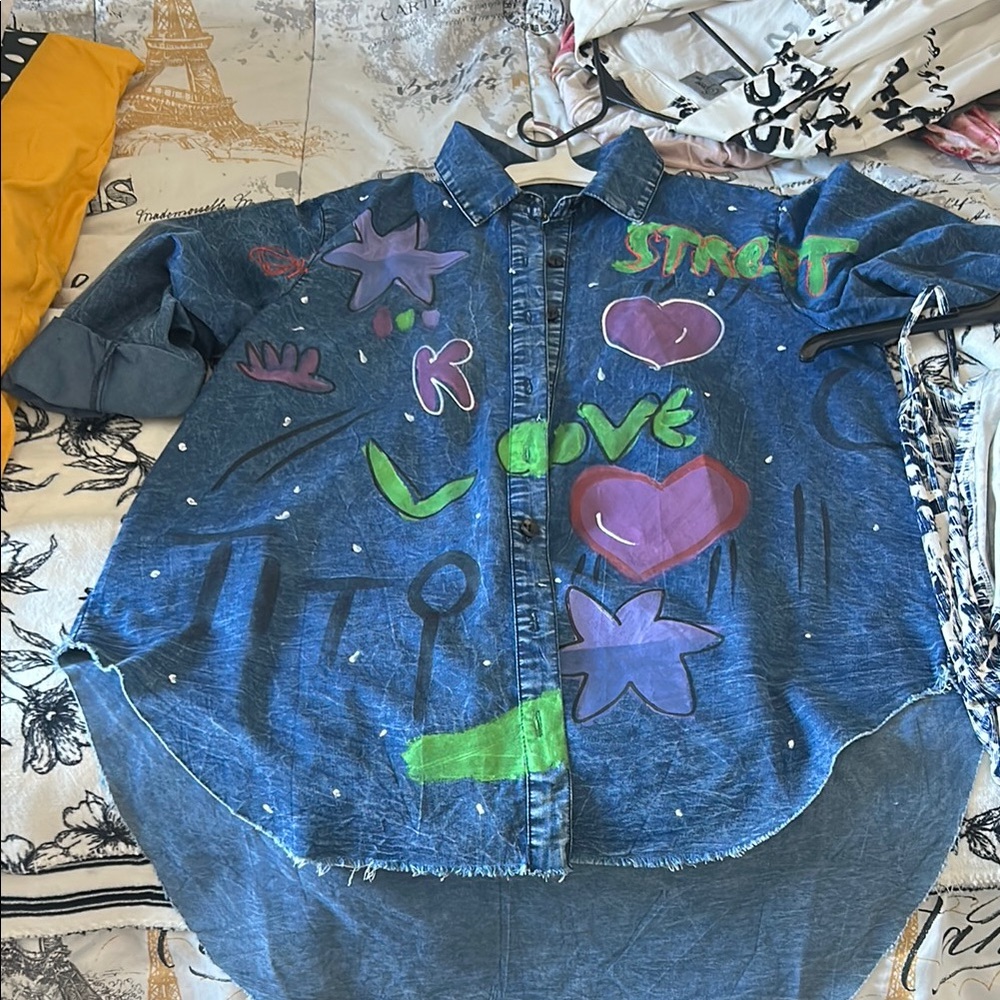 Blue and Purple Button Down Shirt with Vibrant Design
